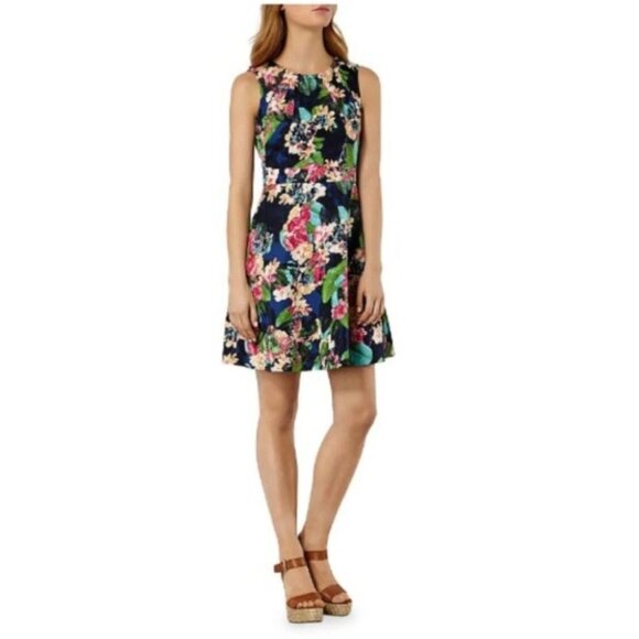 Karen Millen Floral Mini Dress Women's Navy Pockets Women's Size 4 - Picture 7 of 7